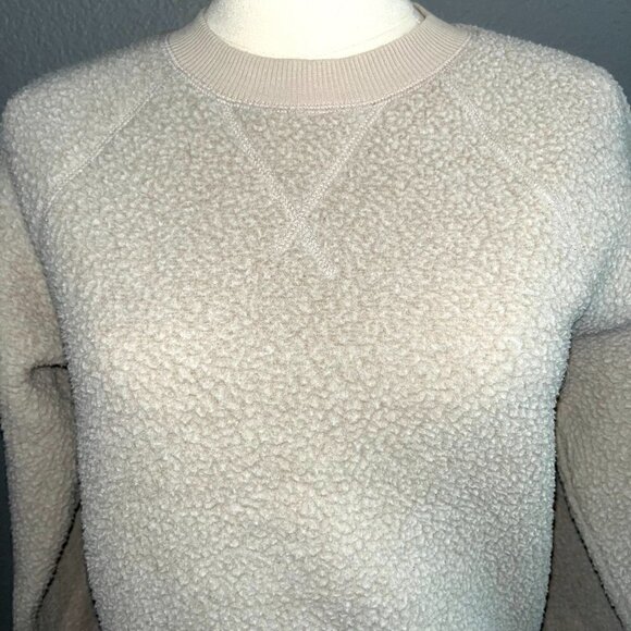 EVERLANE ReNew Fleece Sherpa Sweatshirt - Oatmeal - Raglan Sleeve EUC - Size XS - Picture 3 of 7